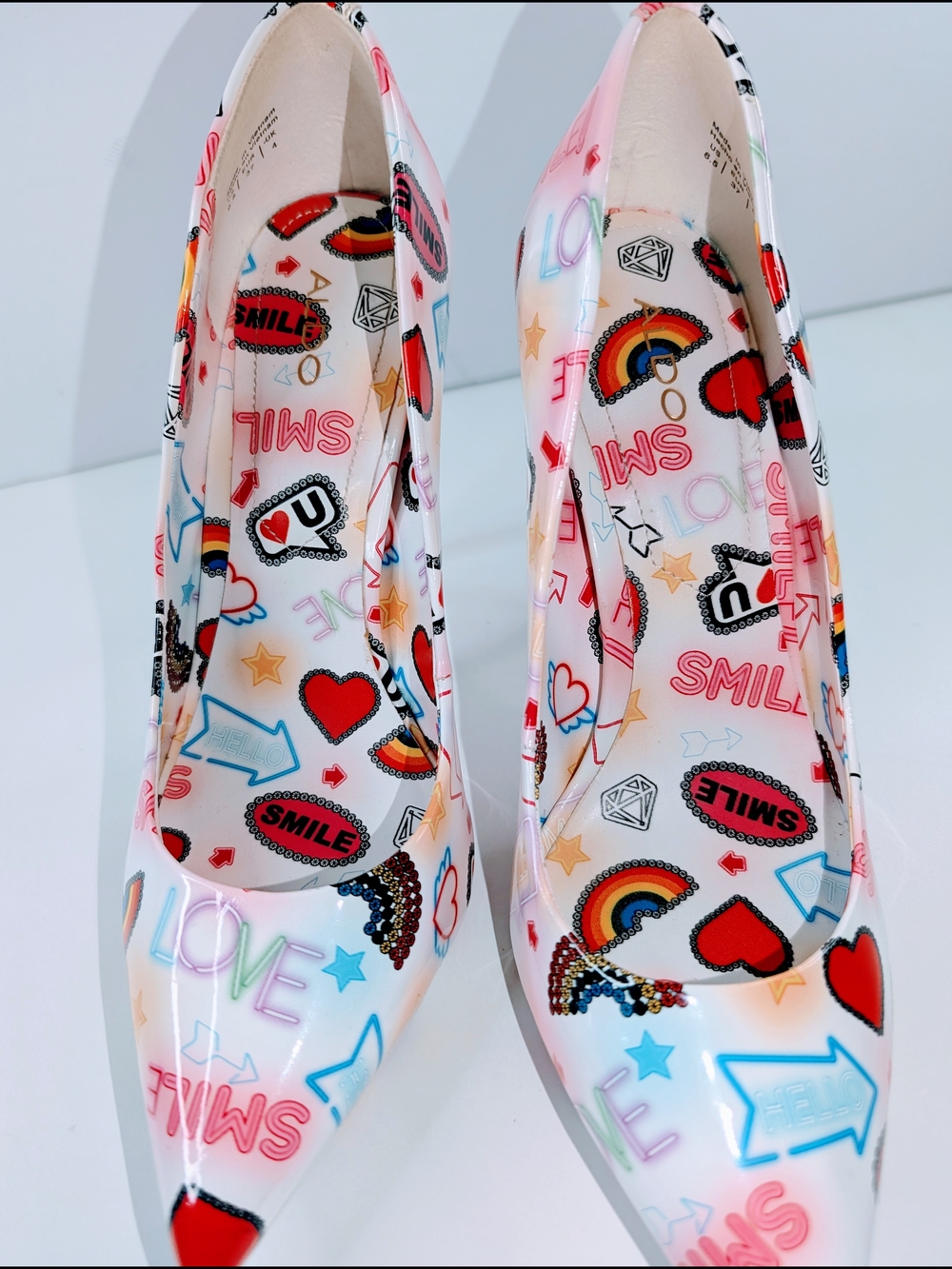 Aldo Stessy Heels Multi-Colored Graffiti Print Woman's Size 6.5 - Picture 4 of 7